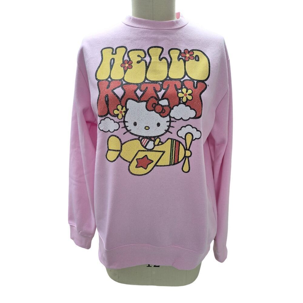NWT Hello Kitty by Sanrio Pink Sweatshirt Sz L Cotton Blend Fairy Kei